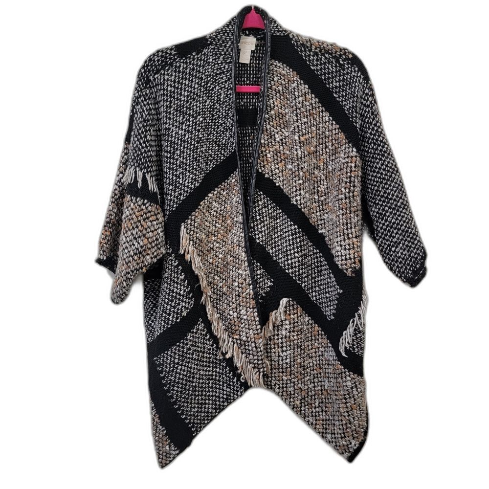 Chico's Black and Brown Textured Open Jacket